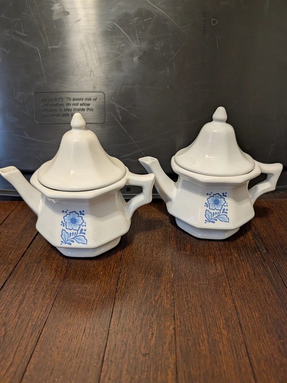 White Ceramic Sugar and Creamer Set with Blue Floral Motif